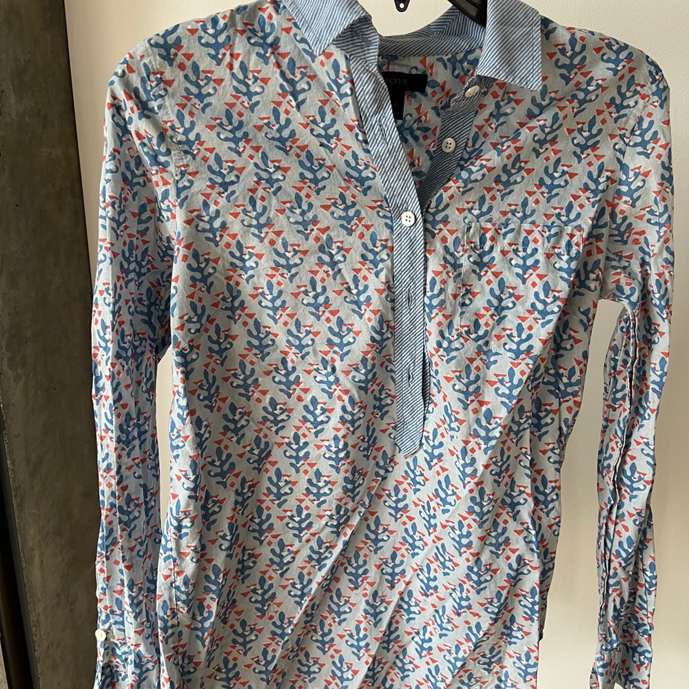 J. Crew Blue and Red Floral Button Down Shirt